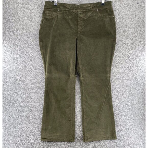 DG2 Diane Gilman Jeans Womens 1X Petite Bootcut Green Velvet Stretch Pull On - Picture 1 of 13